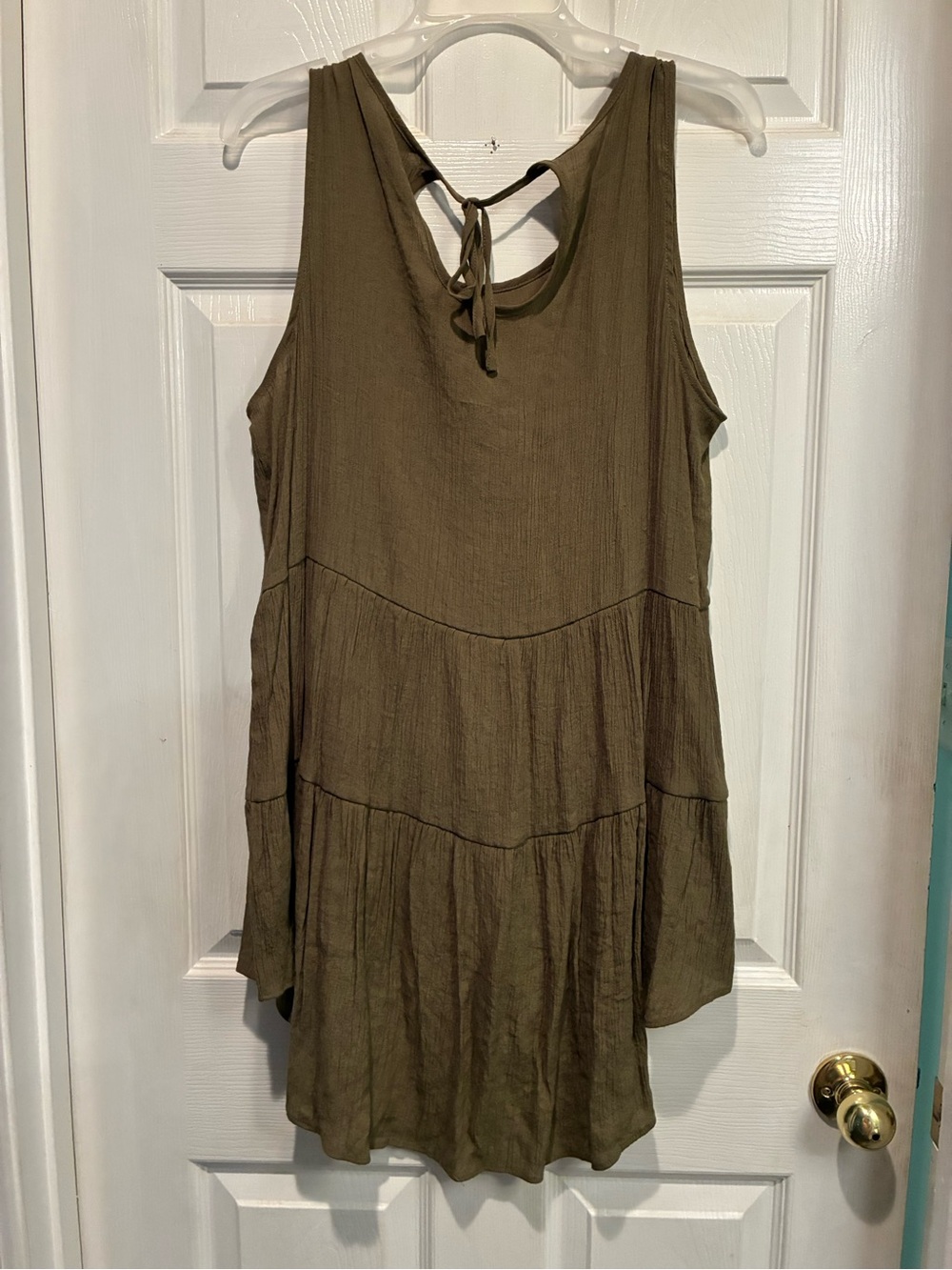 Cato Olive Tiered Sleeveless Tunic Tank with Back Tie - Picture 6 of 6